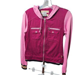 Nike Womens Hooded Jacket Pink & Magenta Zip-Up Front Pockets Size 6-8